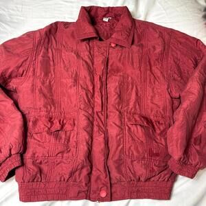 Vtg‎ Fuda International Silk Jacket Womens L Red Full Zip Bomber FLAWED